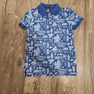 Boys Polo by Ralph Lauren Blue Nautical Sailboat Cotton Mesh Polo Size 7